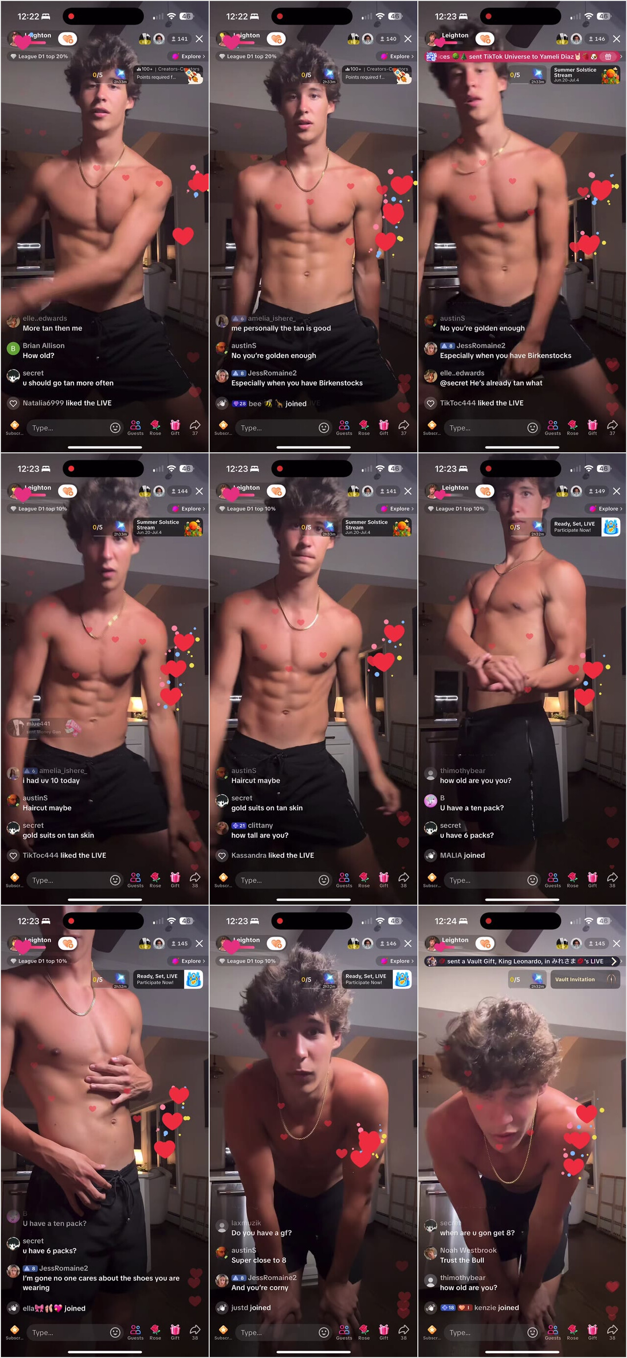 tiktokboy leighton emslie shirtless flexing counting abs